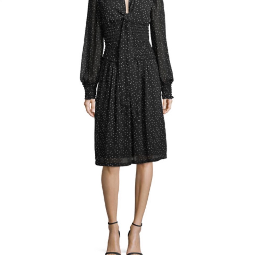 Max Studio Balloon Sleeve Tie Neck Dress